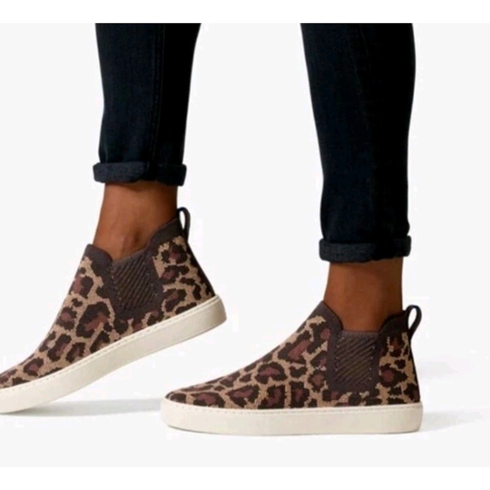 Rothys The Chelsea Boots Wildcat Leopard Print Knit Ankle Sneaker Boots Womens 8